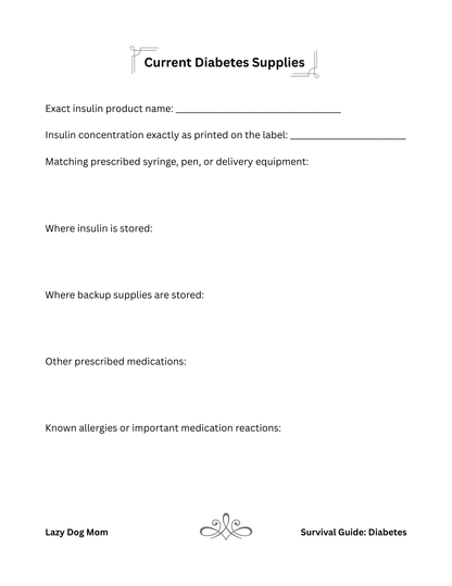Vet question pages from the dog diabetes workbook